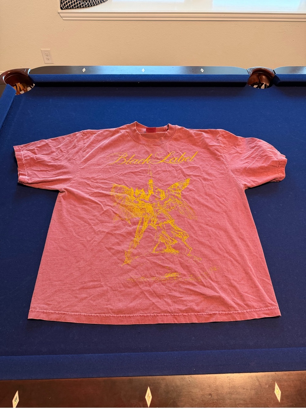 Black Label Graphic Tee in Faded Red with Yellow Print
